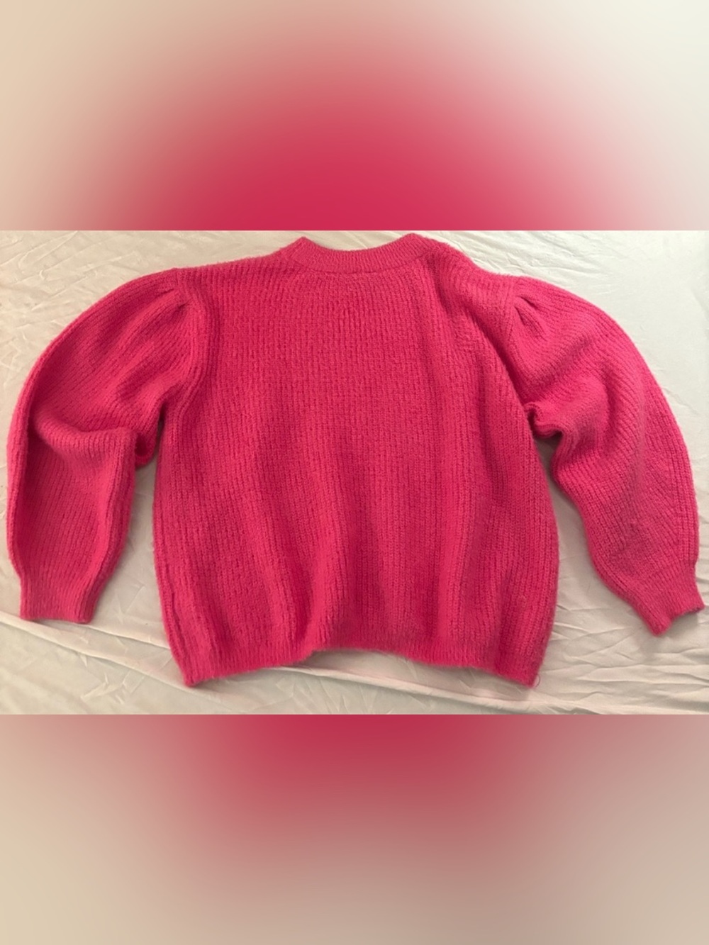 Scoop Women's Bright Pink Puff-Shoulder Crewneck Sweater